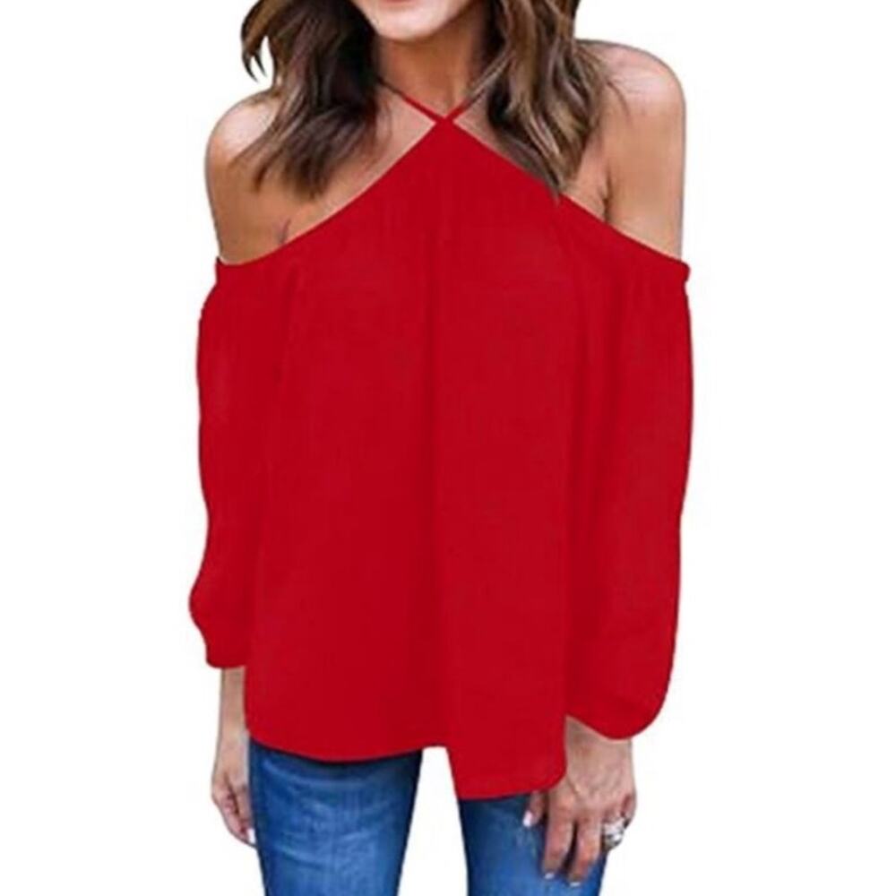 Vemvan Spaghetti Halter Off The Shoulder Red Lightweight Top US Womens M